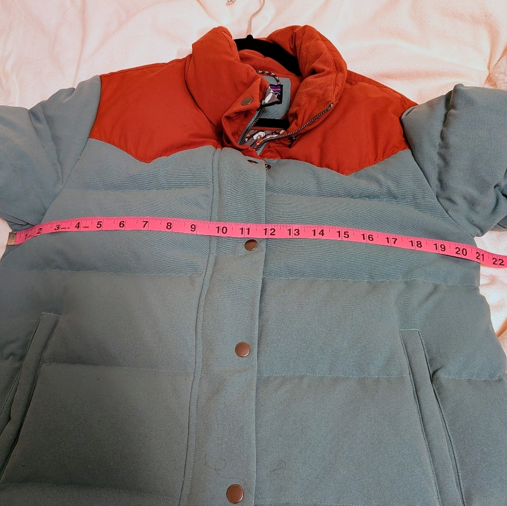 Women's Patagonia Bivy Down Coat Jacket Size Medium Blue Mushroom Puffer - Picture 14 of 16